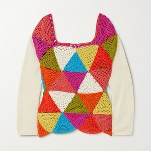 NWT Batsheva Vivien Patchwork Crochet-knit Alpaca Sweater